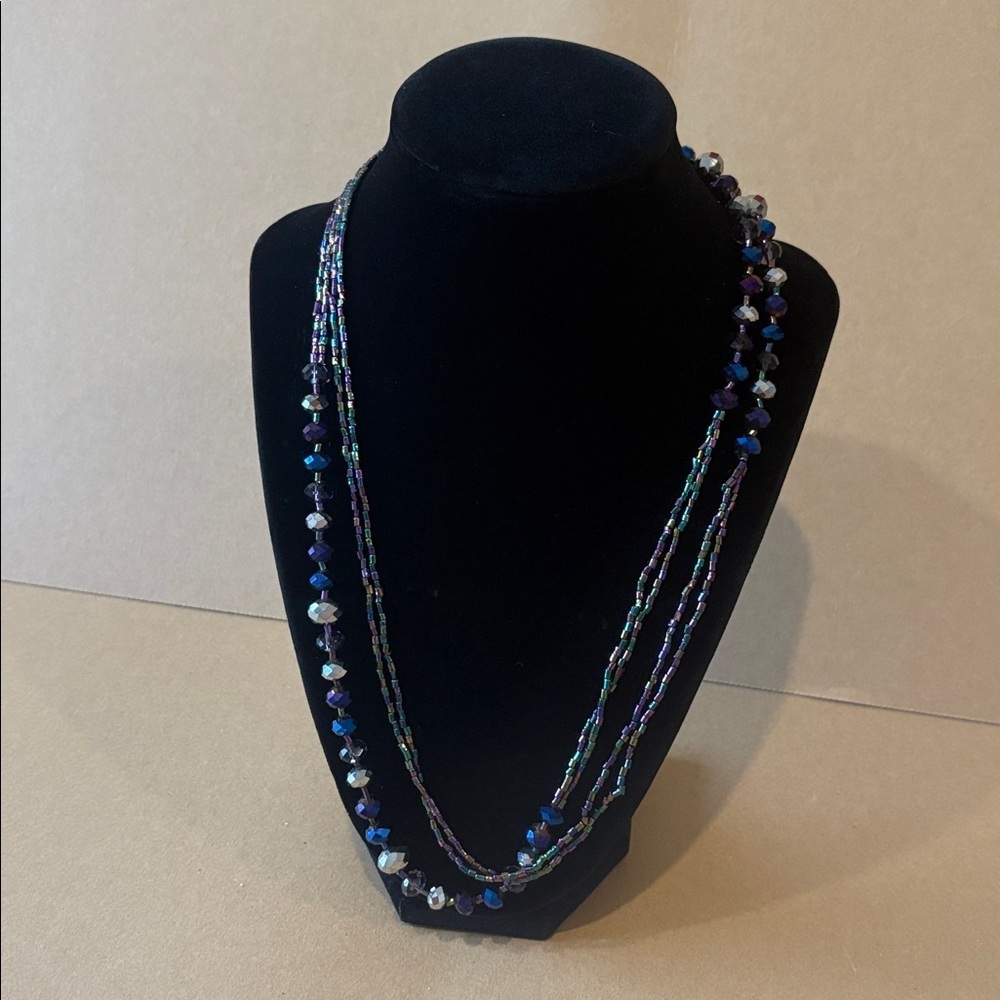 Blue/purple tone and silver beaded necklace